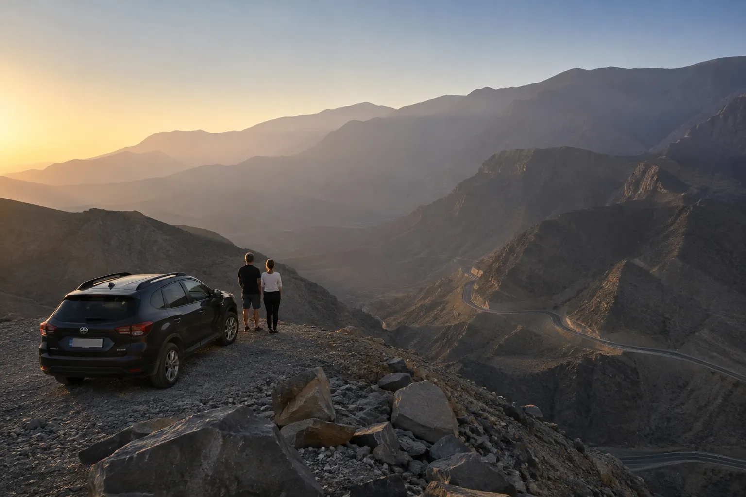 Uitzicht over de bergen van Jebel Jais in Ras Al Khaimah