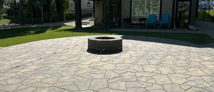 Flagstone patio natural stone landscaping Calgary backyard