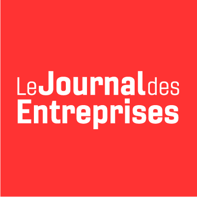 Logo of Le Journal des Entreprises with white text on a red square background.