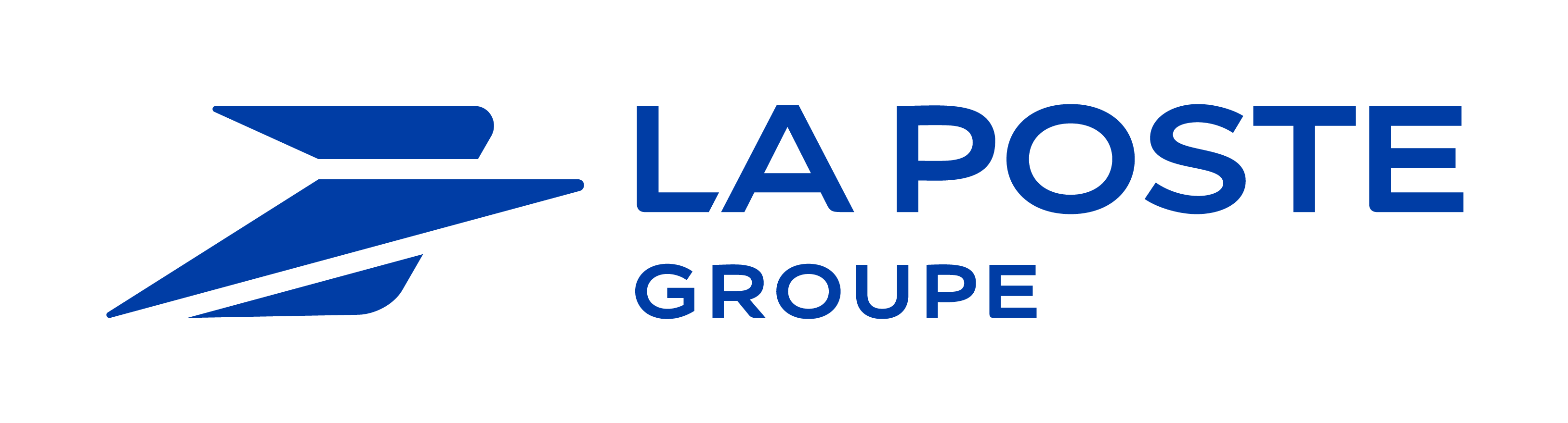 La Poste Groupe logo with stylized blue bird icon and text.
