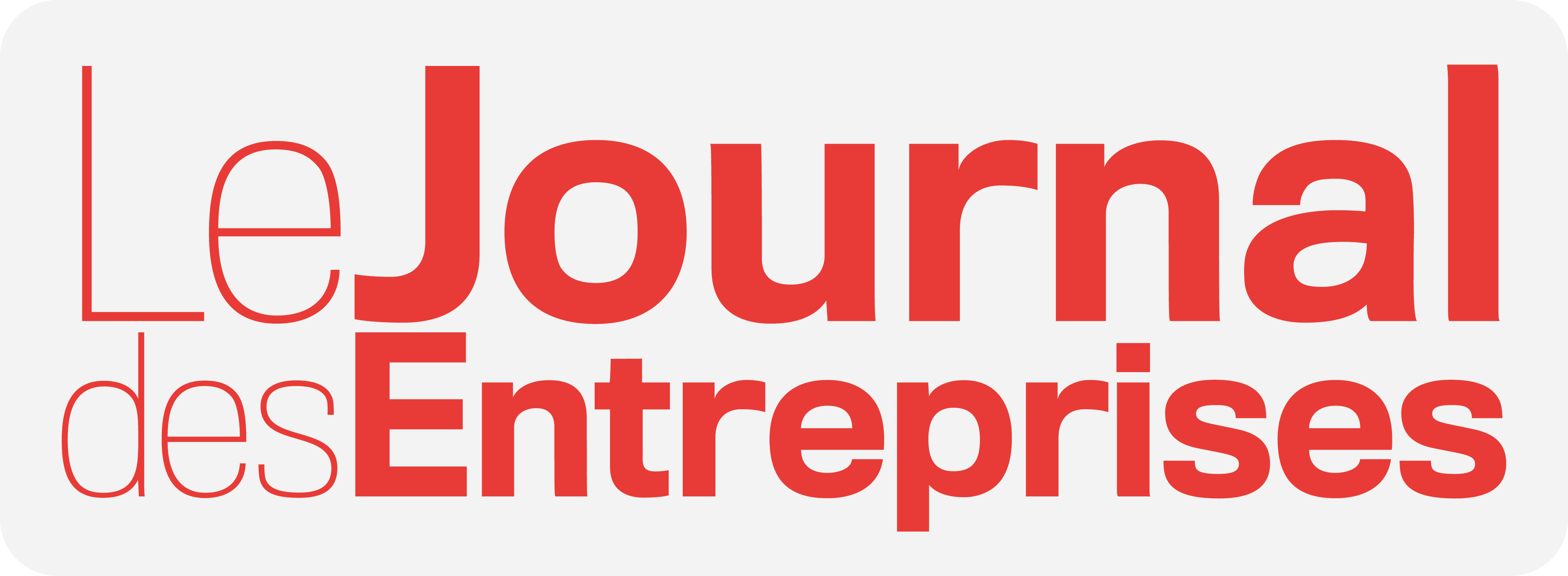 Logo of Le Journal des Entreprises with white text on a red square background.
