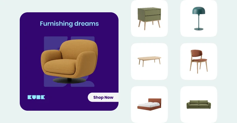One visual generated for each product in a furniture catalog
