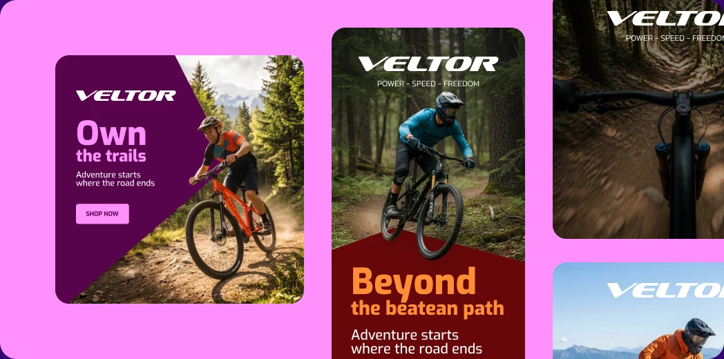 On-brand bike ads generated in several formats from one Design