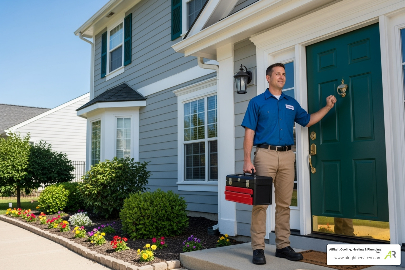 of a professional technician with tools arriving at a home's doorstep. - emergency heating repair in el cajon ca