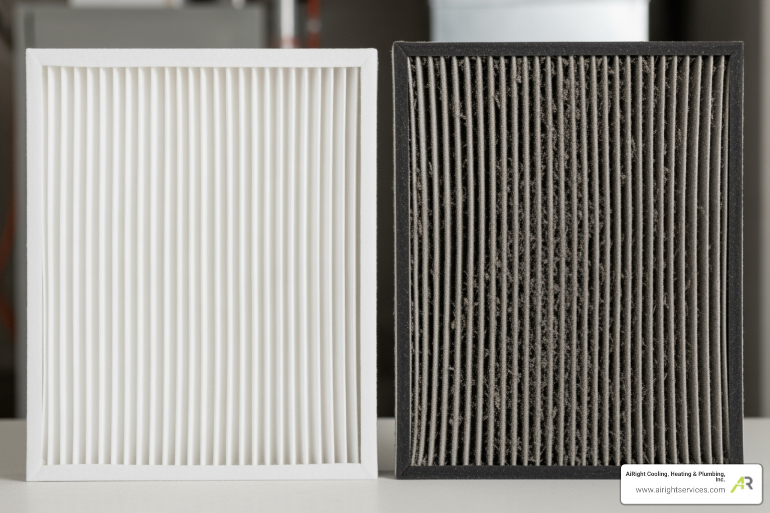clean furnace filter next to a dirty one - 24/7 heating repair in temecula ca