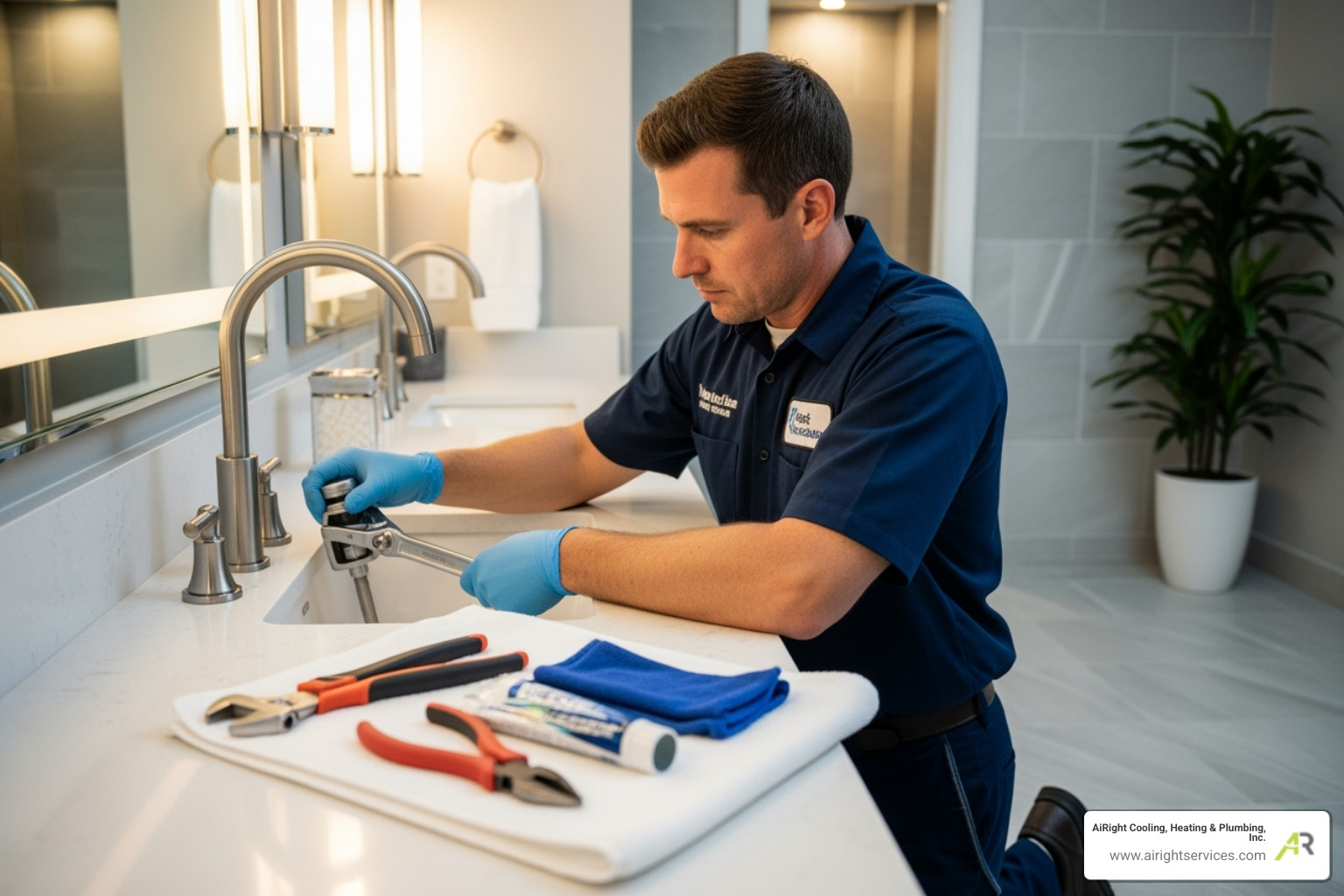 professional plumber working on high-end fixture - plumbing for luxury homes in coronado ca