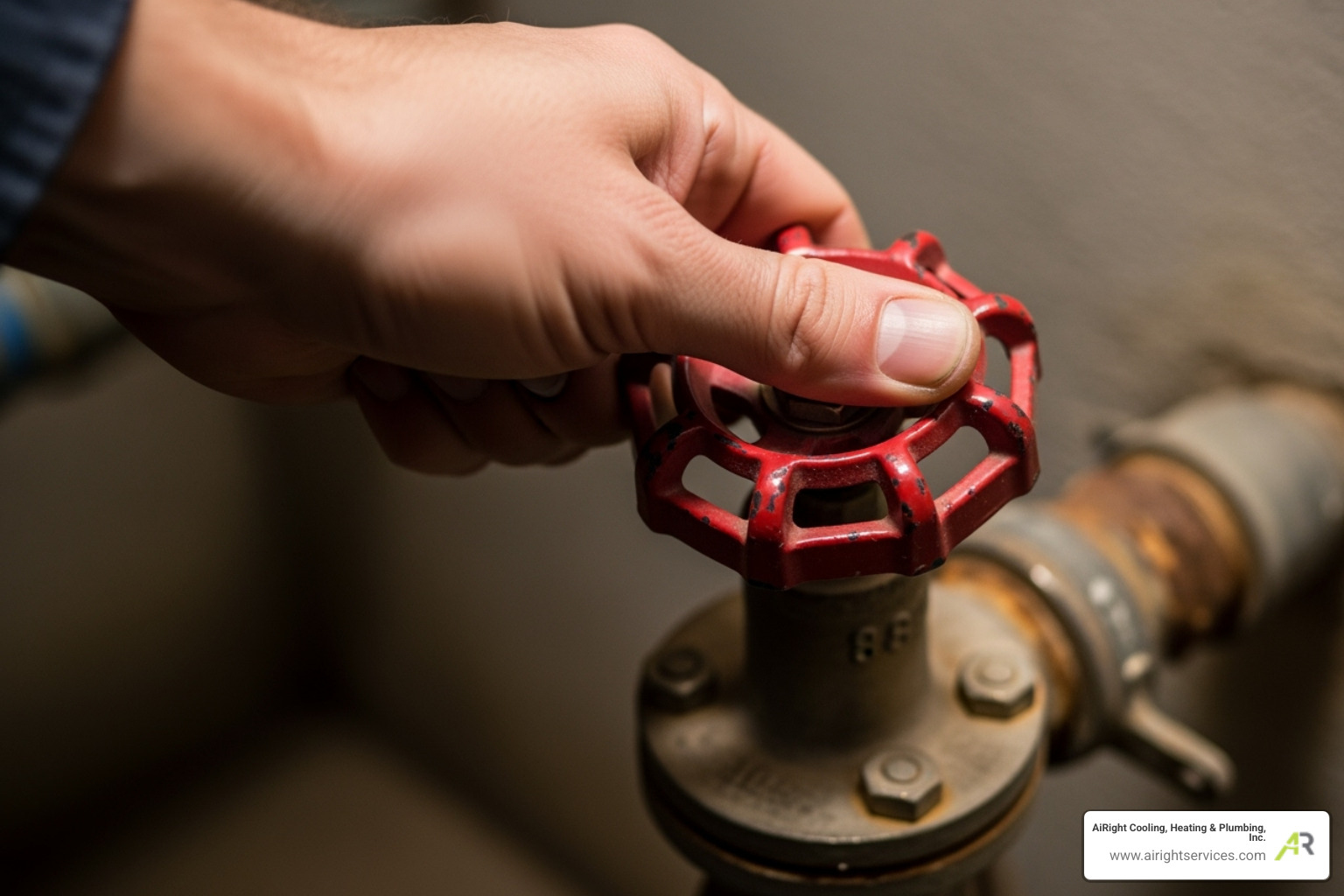 hand turning main water shut-off valve - 24/7 plumbing repair in corona ca hand turning main water shut-off valve - 24/7 plumbing repair in corona ca