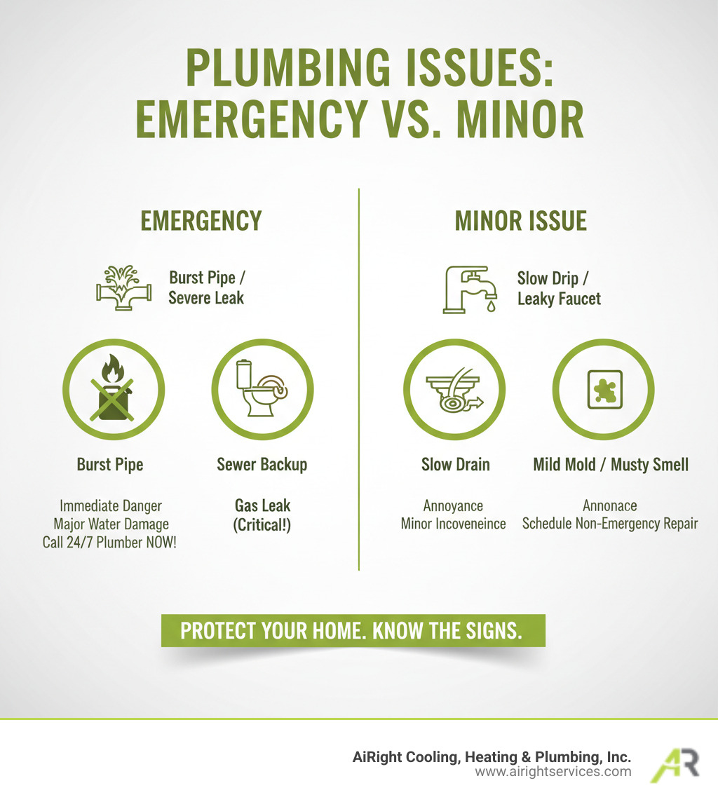 Infographic showing the difference between a minor plumbing issue and a true emergency - 24/7 plumbing repair in corona ca infographic Infographic showing the difference between a minor plumbing issue and a true emergency - 24/7 plumbing repair in corona ca infographic