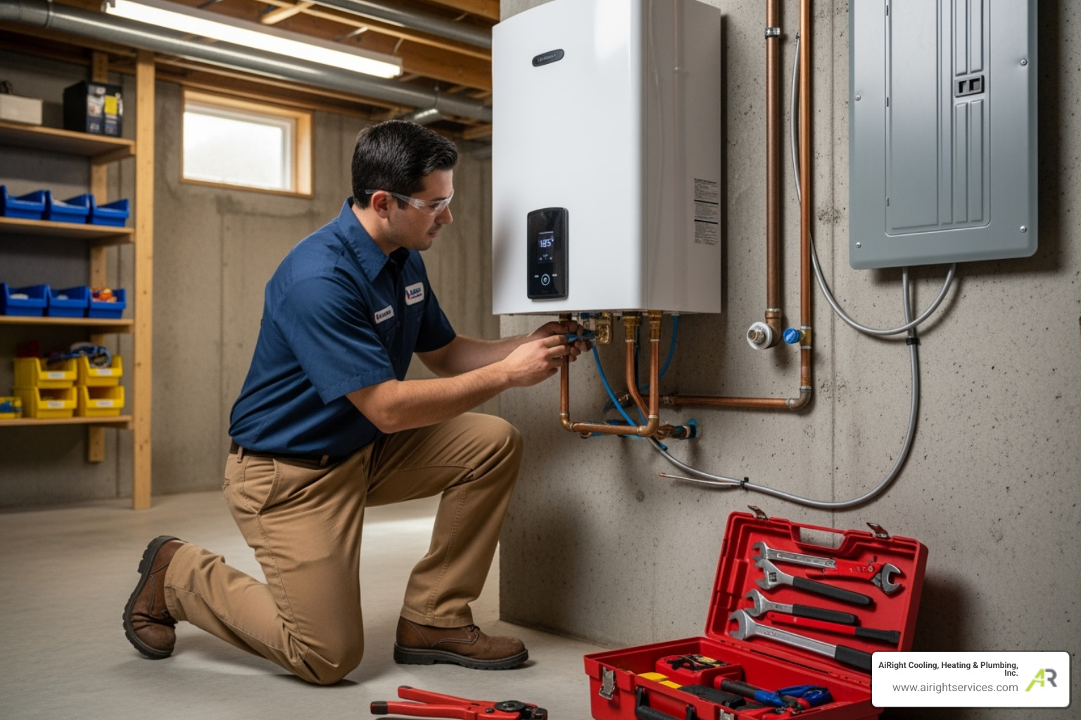 technician installing a tankless water heater - certified water heaters technician in escondido ca