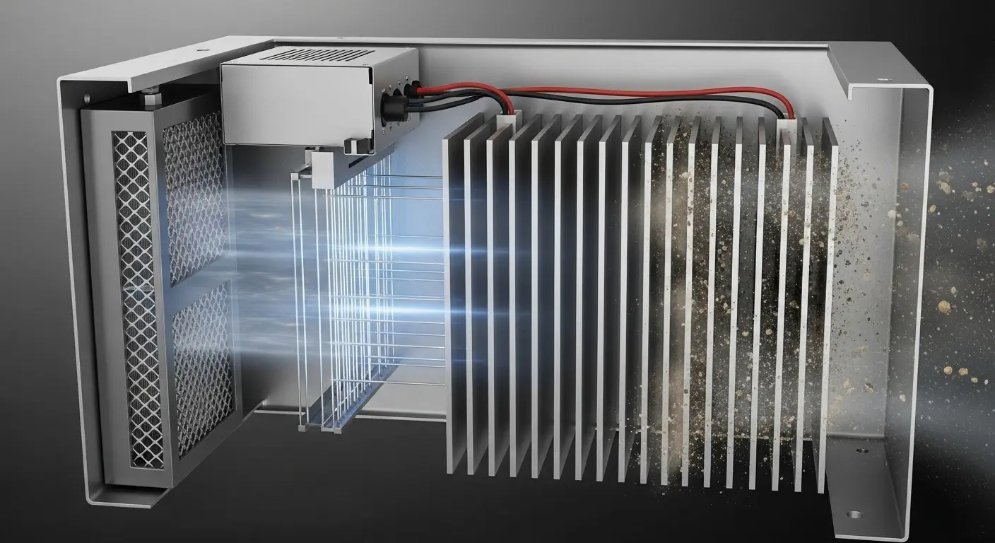 Air purification system with UV lamps inside.