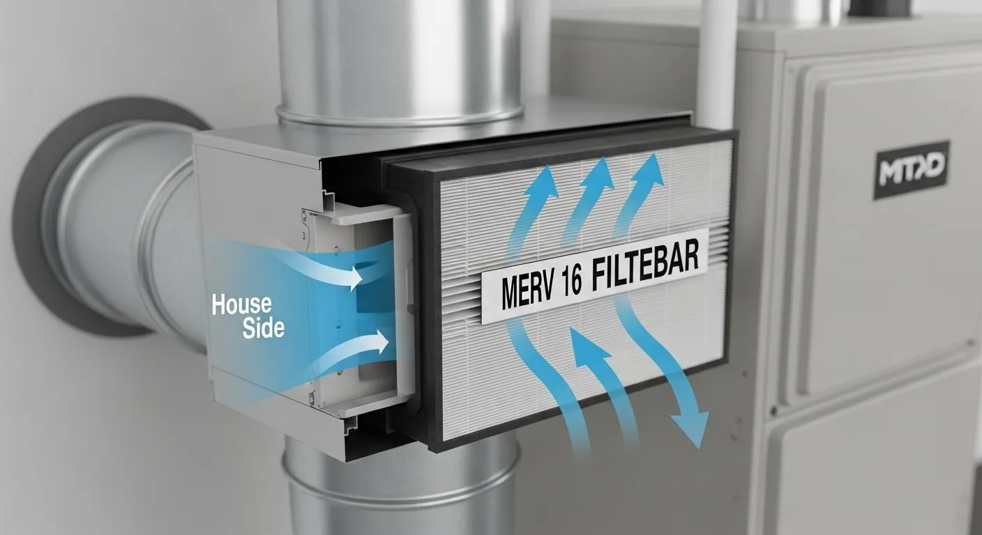 MERV 16 furnace filter installation diagram.