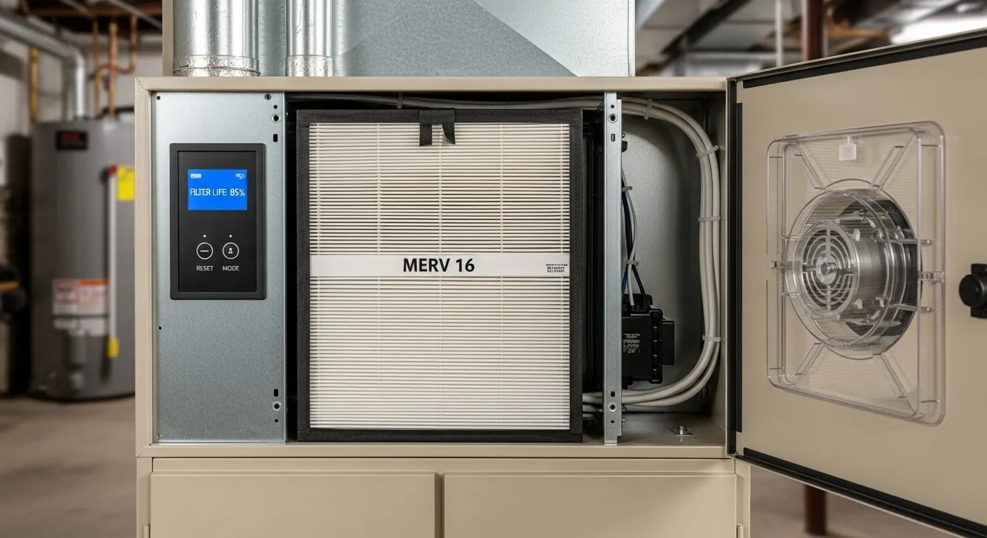 MERV 16 filter inside residential HVAC unit.