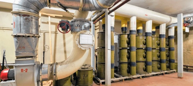 Air filtration system in a bunker.