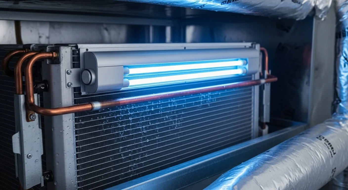 UV light sterilizing cooling coils in HVAC.