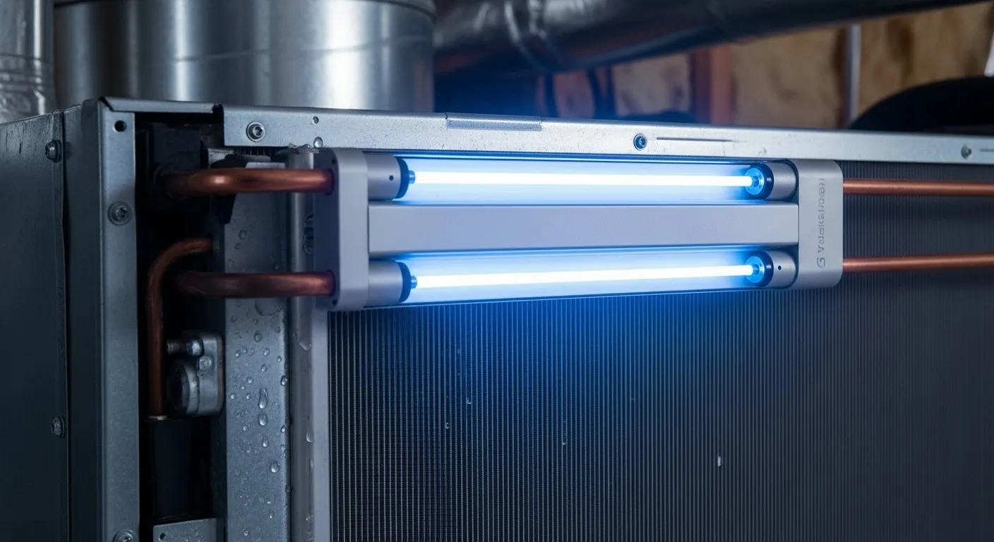 Double UV light unit installed in HVAC.