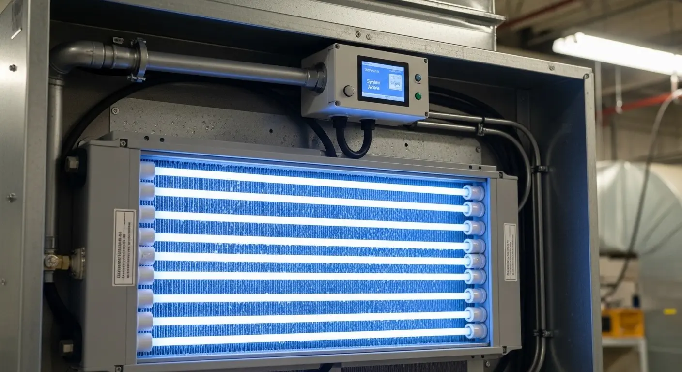 UV-C lamps installed in air handling unit.