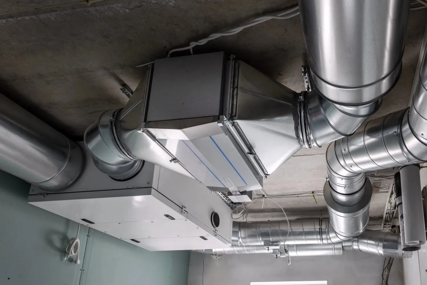Heat recovery ventilation unit and ductwork.