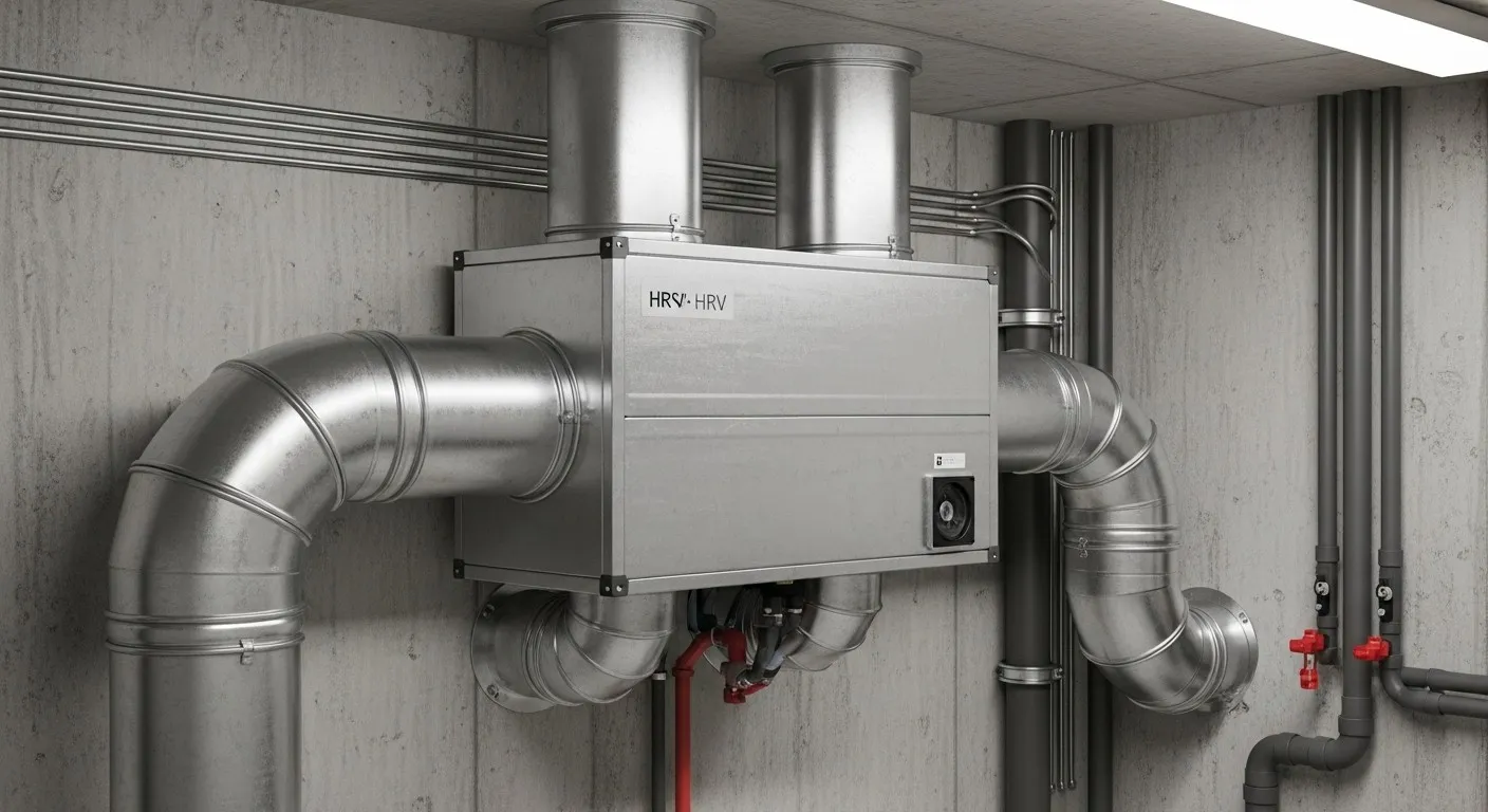 HRV-ERV unit with industrial ductwork.