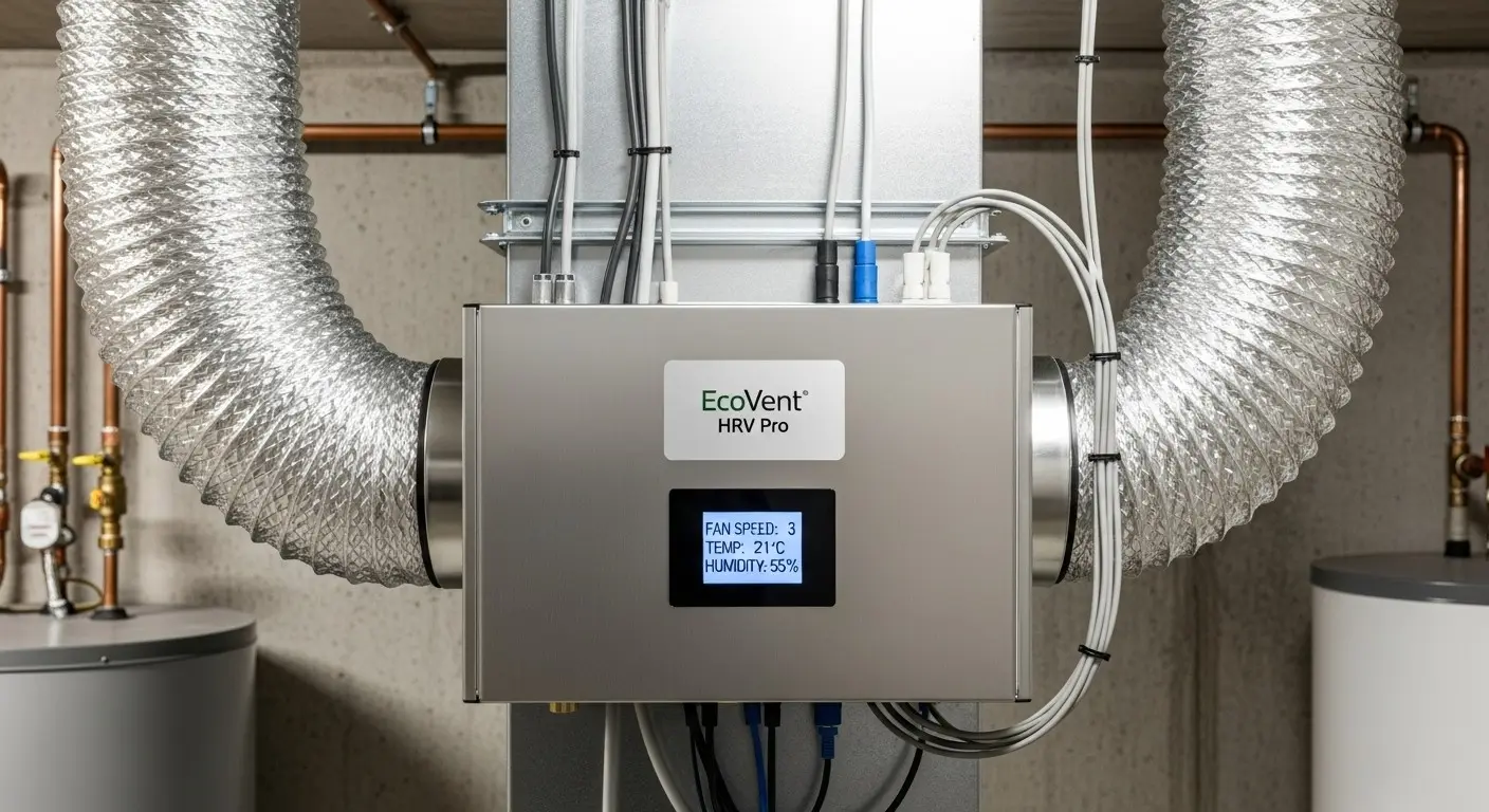 HRV unit with screen and flex duct.