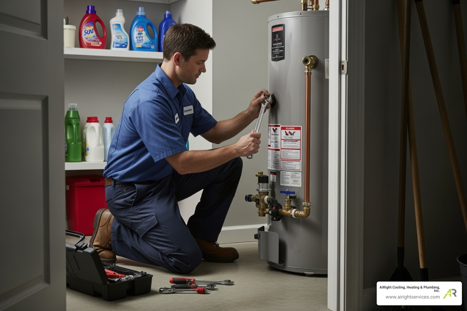 technician performing maintenance on a water heater - new water heaters installation in poway ca