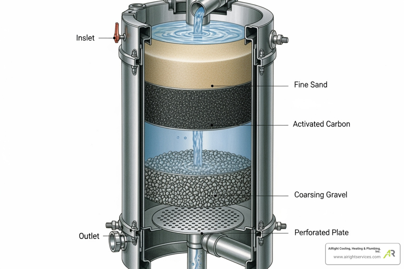 cutaway view of a multi-stage filter tank - water filtration installation in rancho bernardo ca cutaway view of a multi-stage filter tank - water filtration installation in rancho bernardo ca