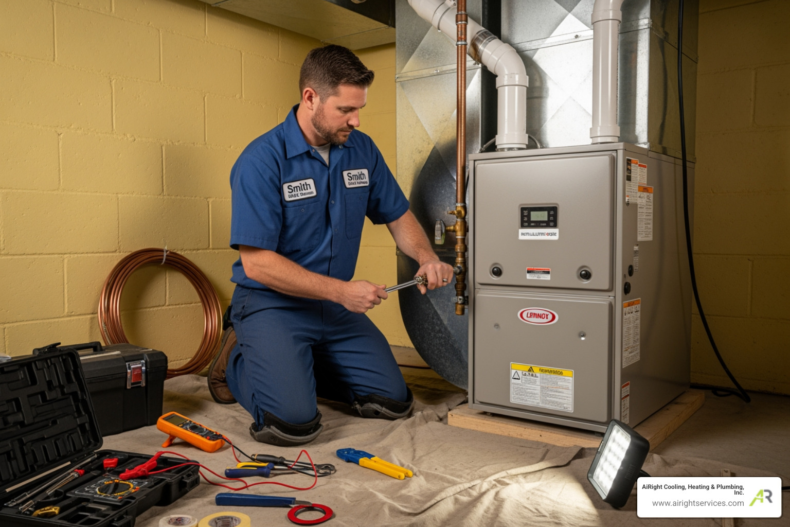 technician professionally installing a new furnace - heating upgrade in mission hills ca