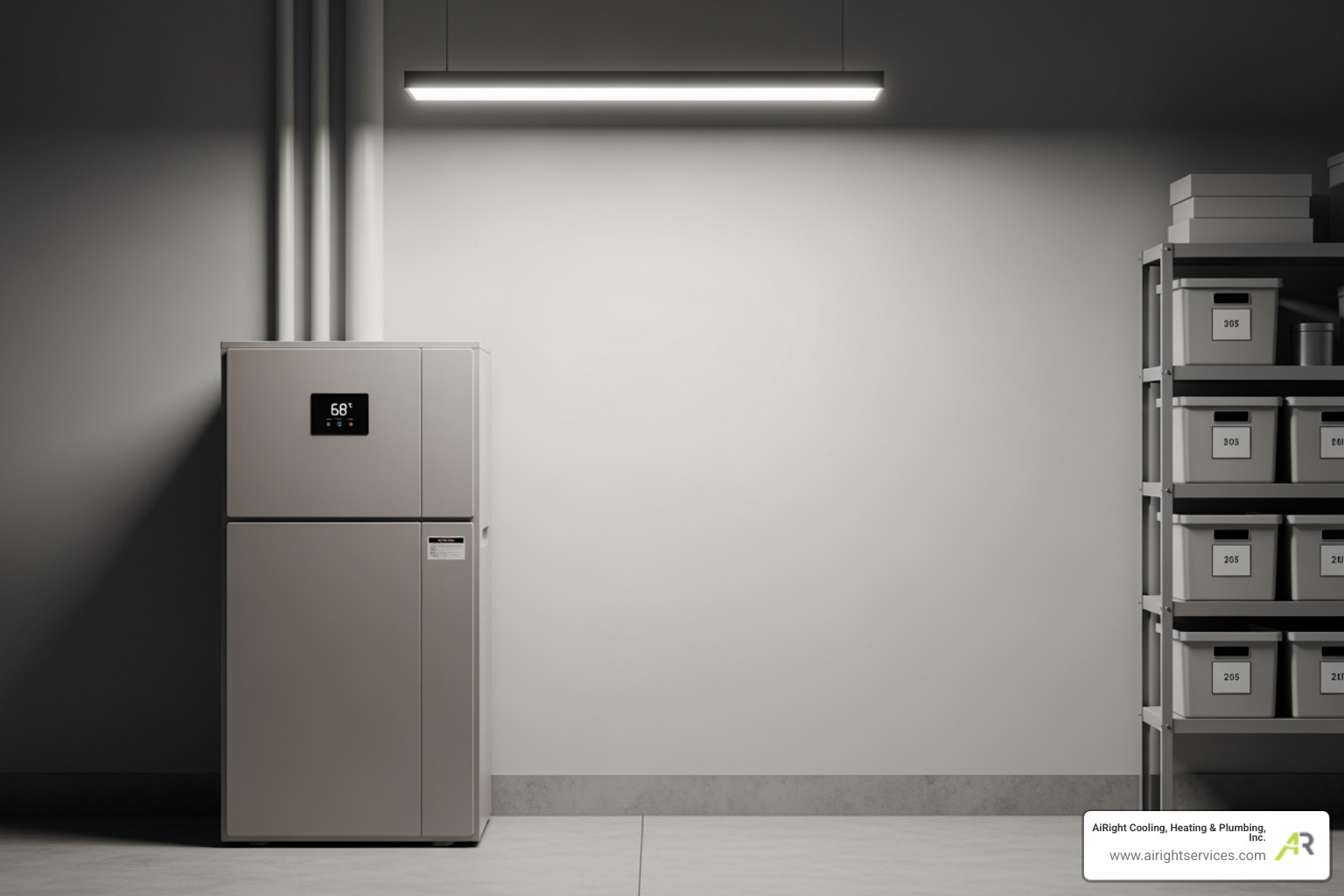 Clean, modern heating unit in a garage - certified heating technician in escondido ca Clean, modern heating unit in a garage - certified heating technician in escondido ca