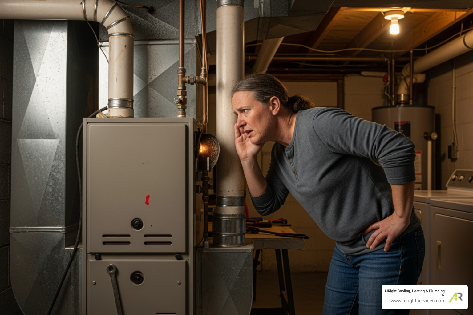 homeowner listening to noisy furnace - heating repair in wildomar ca homeowner listening to noisy furnace - heating repair in wildomar ca