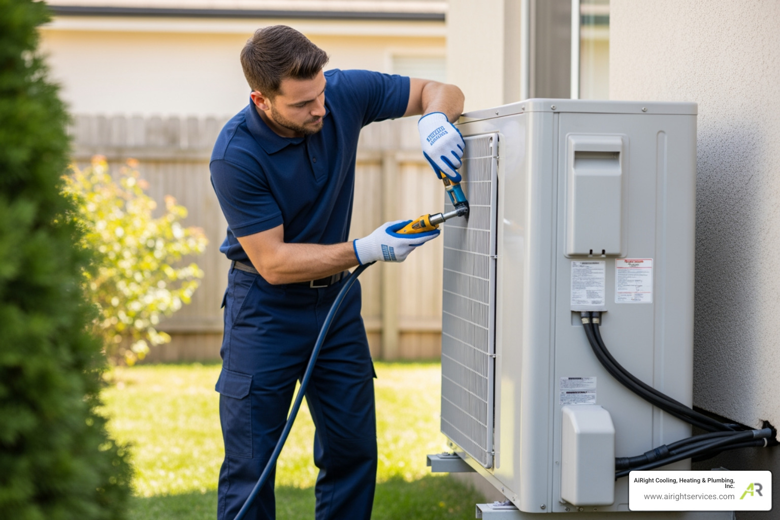 technician cleaning coils on an outdoor heat pump unit - best heat pumps company in sabre springs ca technician cleaning coils on an outdoor heat pump unit - best heat pumps company in sabre springs ca