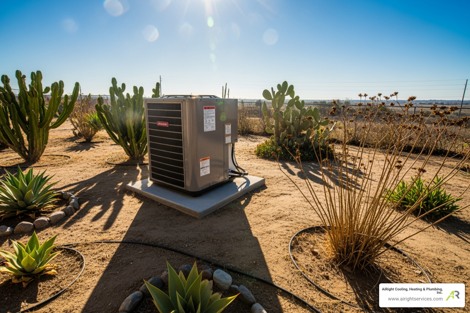 An outdoor heat pump unit in a sunny, dry California setting, illustrating the local climate impact - heat pumps repair in temecula ca An outdoor heat pump unit in a sunny, dry California setting, illustrating the local climate impact - heat pumps repair in temecula ca