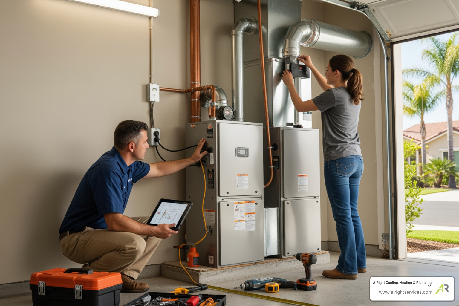 Infographic showing furnace installation steps: 1) Home evaluation and load calculation to determine proper size, 2) System selection based on efficiency and fuel type, 3) Ductwork inspection and necessary upgrades, 4) Professional installation following local codes, 5) Comprehensive testing and warranty activation, 6) Ongoing maintenance for optimal performance - furnace installation in escondido ca Infographic showing furnace installation steps: 1) Home evaluation and load calculation to determine proper size, 2) System selection based on efficiency and fuel type, 3) Ductwork inspection and necessary upgrades, 4) Professional installation following local codes, 5) Comprehensive testing and warranty activation, 6) Ongoing maintenance for optimal performance - furnace installation in escondido ca