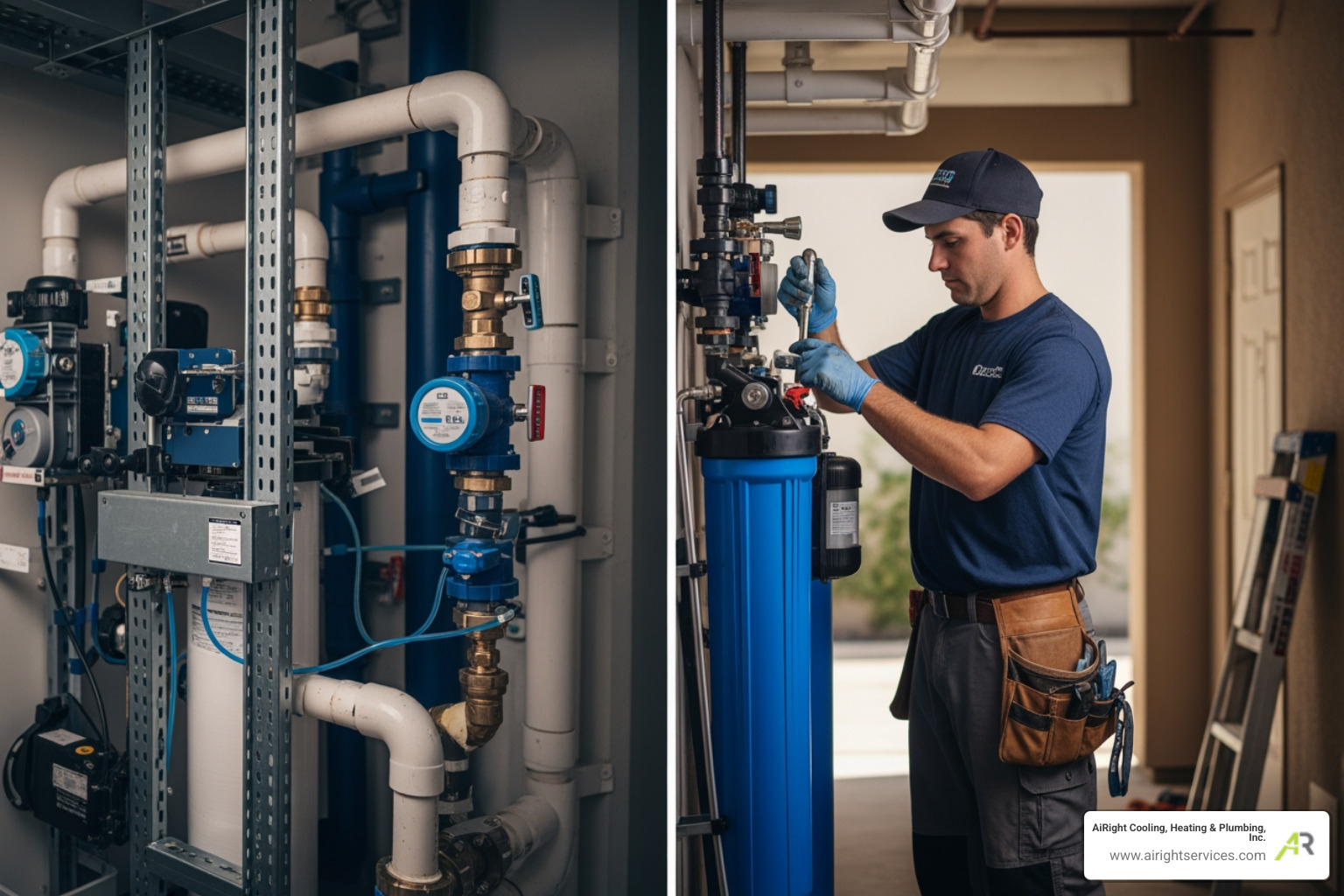 infographic showing the journey of tap water from Lake Henshaw and Colorado River to Escondido homes with labeled points where contaminants like chlorine sediment hard minerals and chemicals can enter the supply - water filtration installation in escondido ca
