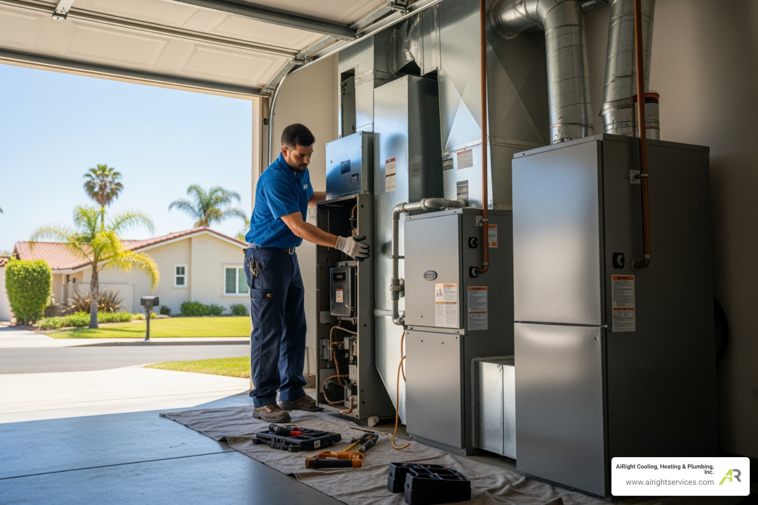 infographic showing five warning signs your heating system needs replacement: system age over 15 years, frequent repairs costing more than $350, energy bills increasing 15% or more, uneven temperatures room to room, and strange noises like banging or rattling - heating replacement in imperial beach ca