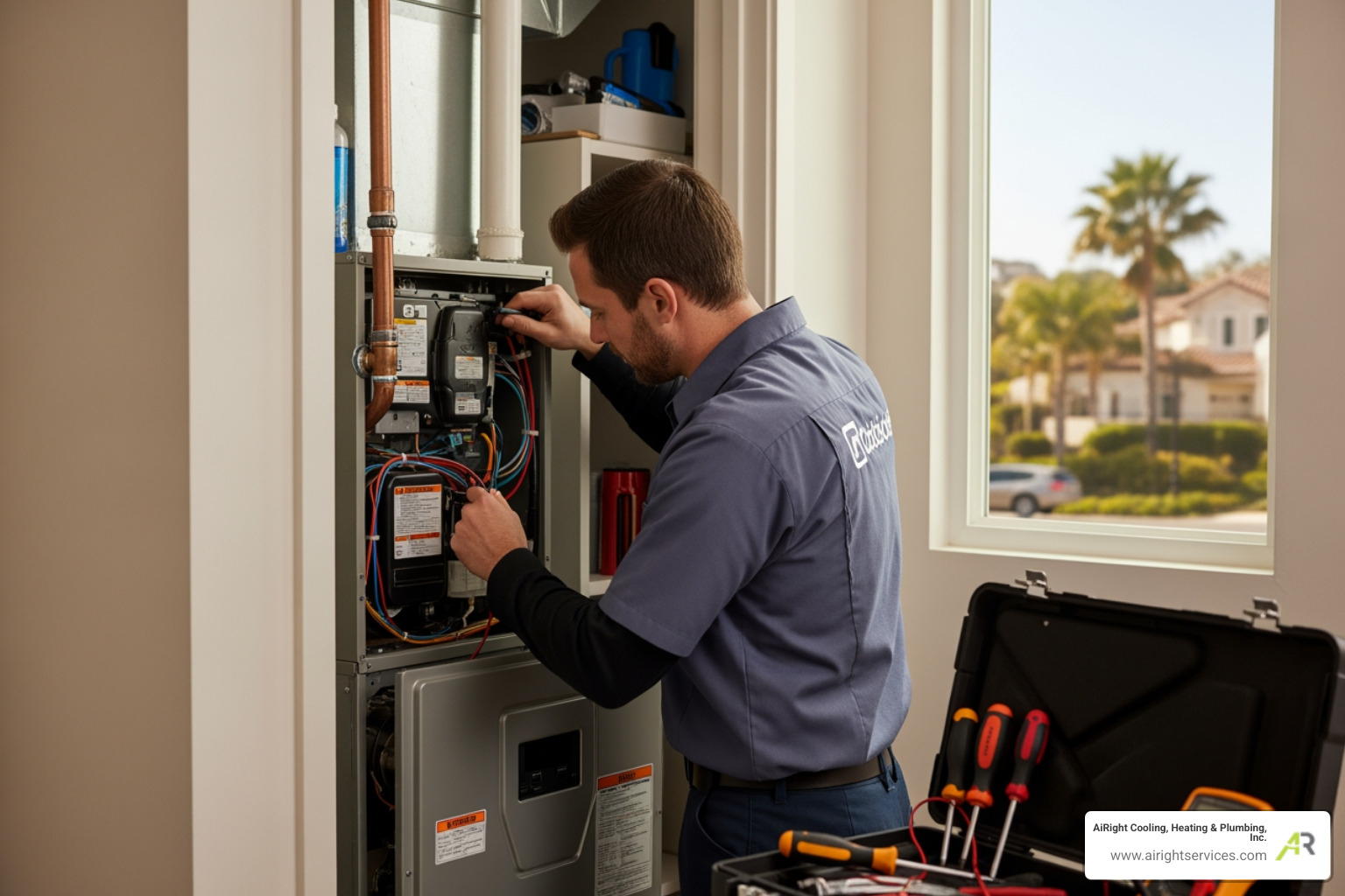 infographic showing the top 5 signs your heating system needs professional repair: unusual noises from the unit, uneven room temperatures, failure to start or cycle properly, strange burning odors, and unexplained increases in utility bills - heating repair in carlsbad ca