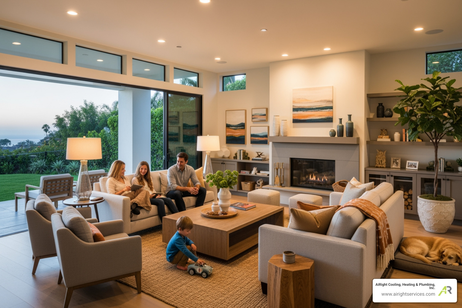cozy family living room in modern Escondido home - affordable furnace installation in escondido, ca