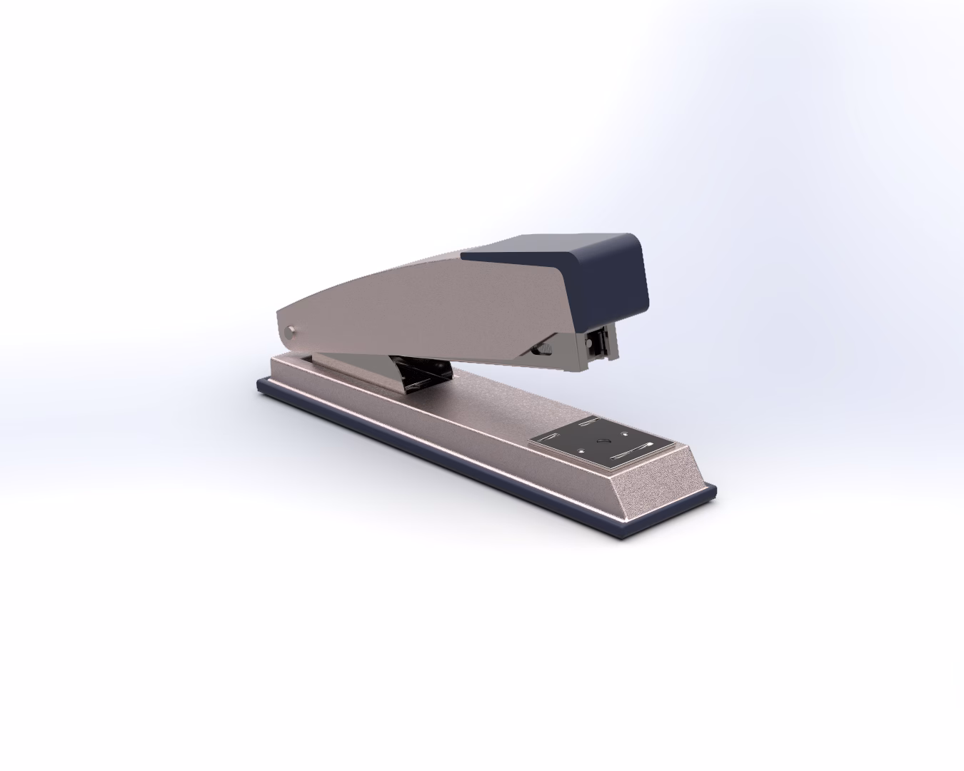 Model made by reverse engineering a stapler with realism in visuals and assembly motion.