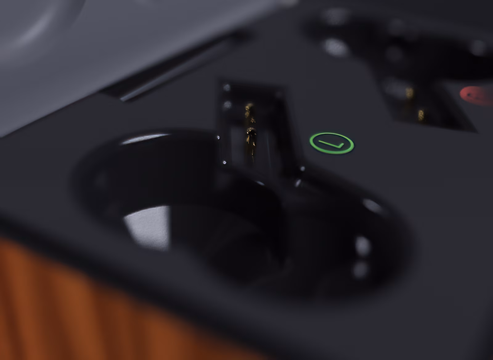 A highly realistic visualization of an earbuds case with depth of field.