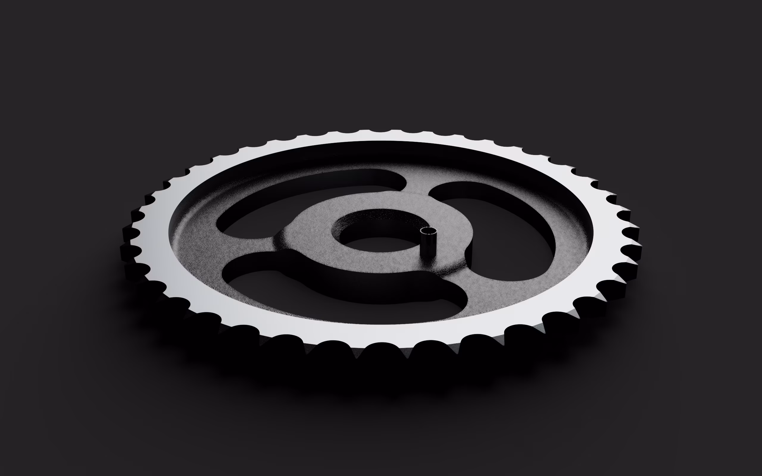 Visualizations of a gear sprocket with dark theme and depth of field features.