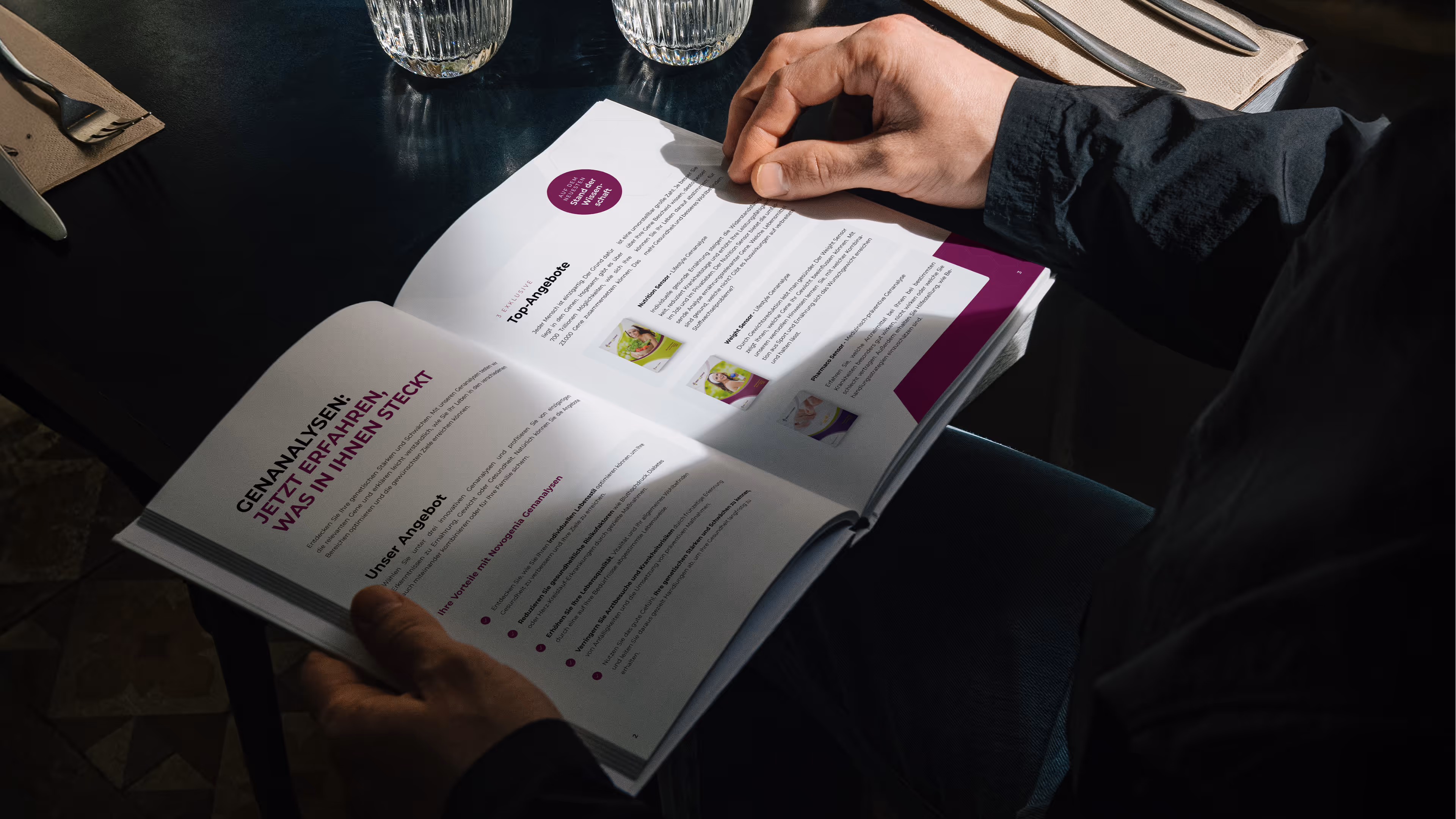 Screendesign für Novogenia: Nutzerfreundliche B2B-Vertriebsplattform & einheitliches Design für Verkaufsbroschüren, Printmedien & Gutscheinvorlagen.