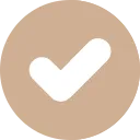 White checkmark inside a beige circle.