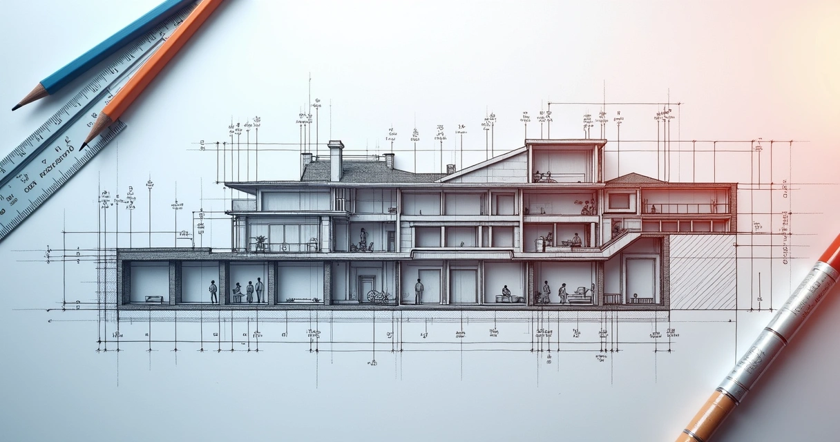 Vista detalhada de corte arquitetônico criado em vetor 