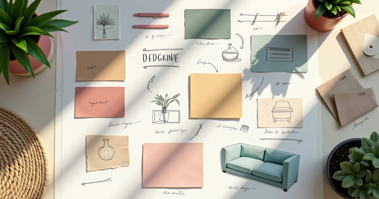Painel moodboard de design de interiores feito em vetor 