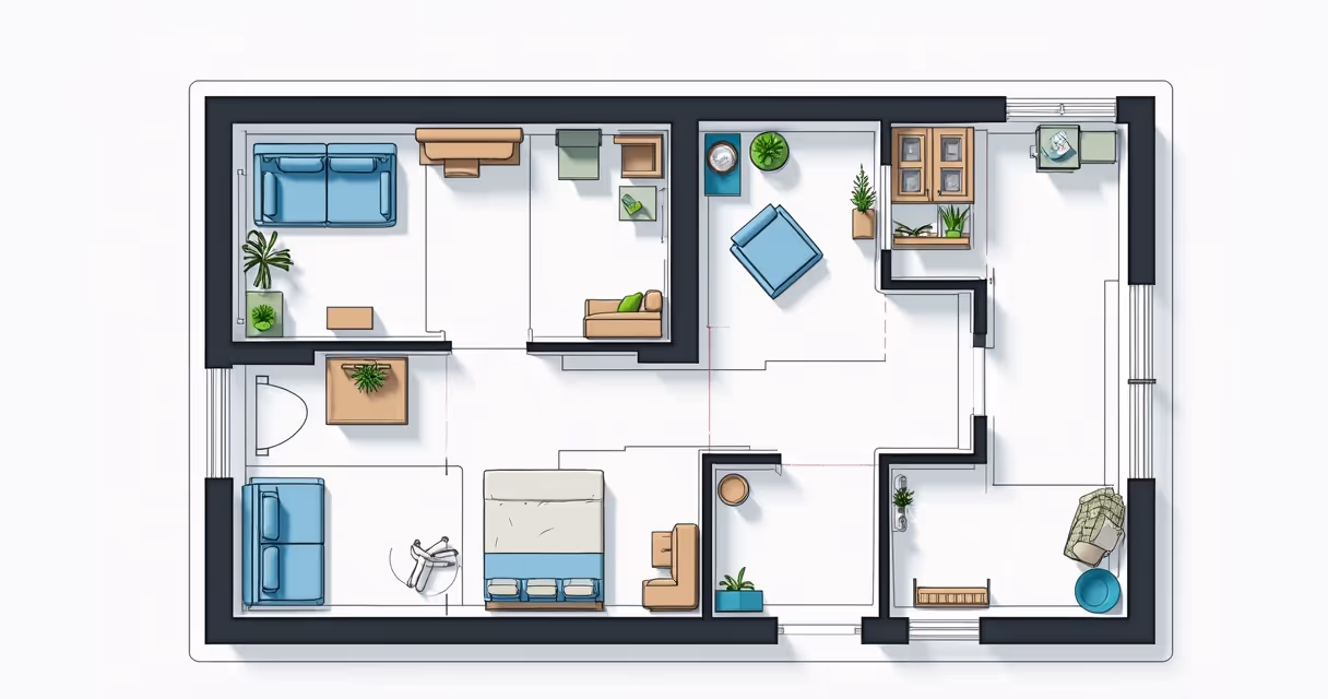 Desenho técnico de planta baixa detalhado com cortes verticais