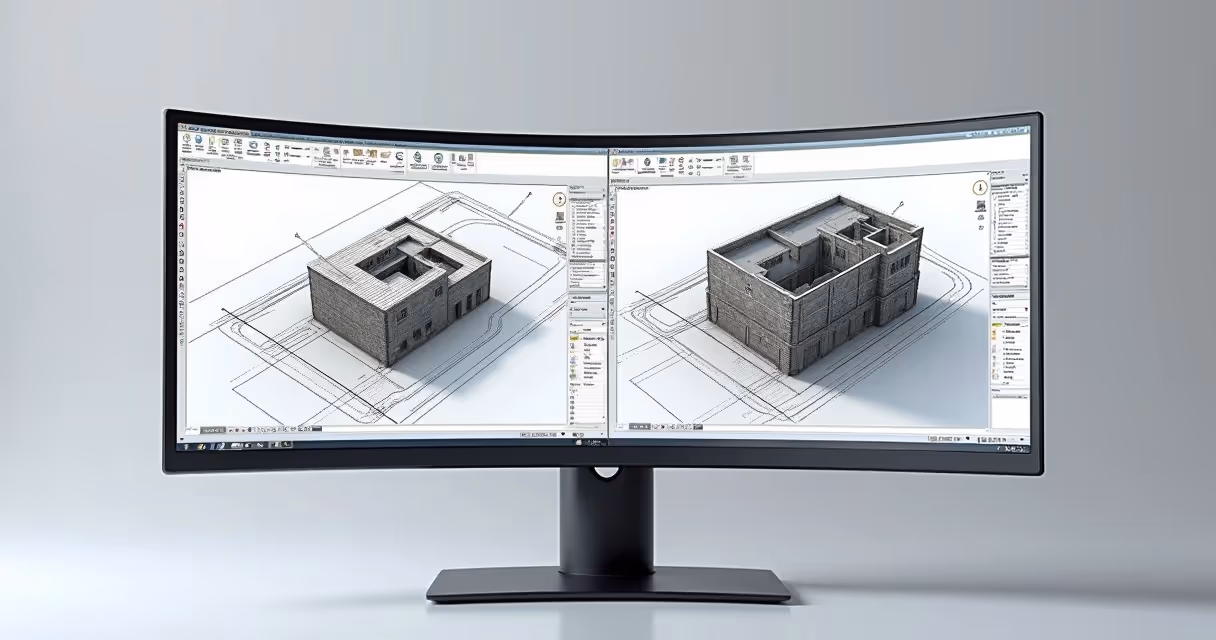 Tela de computador mostrando AutoCAD e Revit