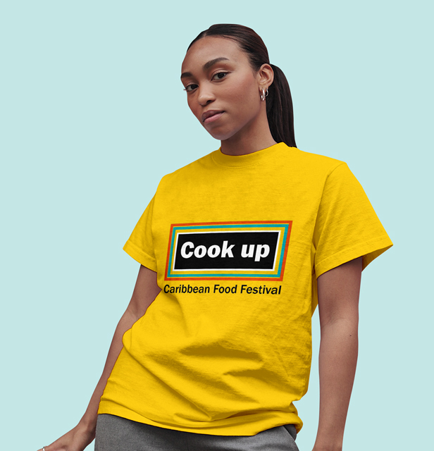 Lady wearing Cook up event tshirt