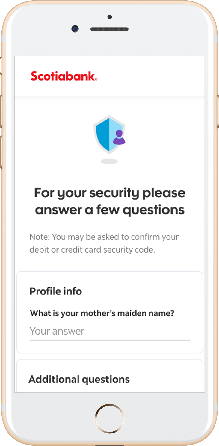Security question screen