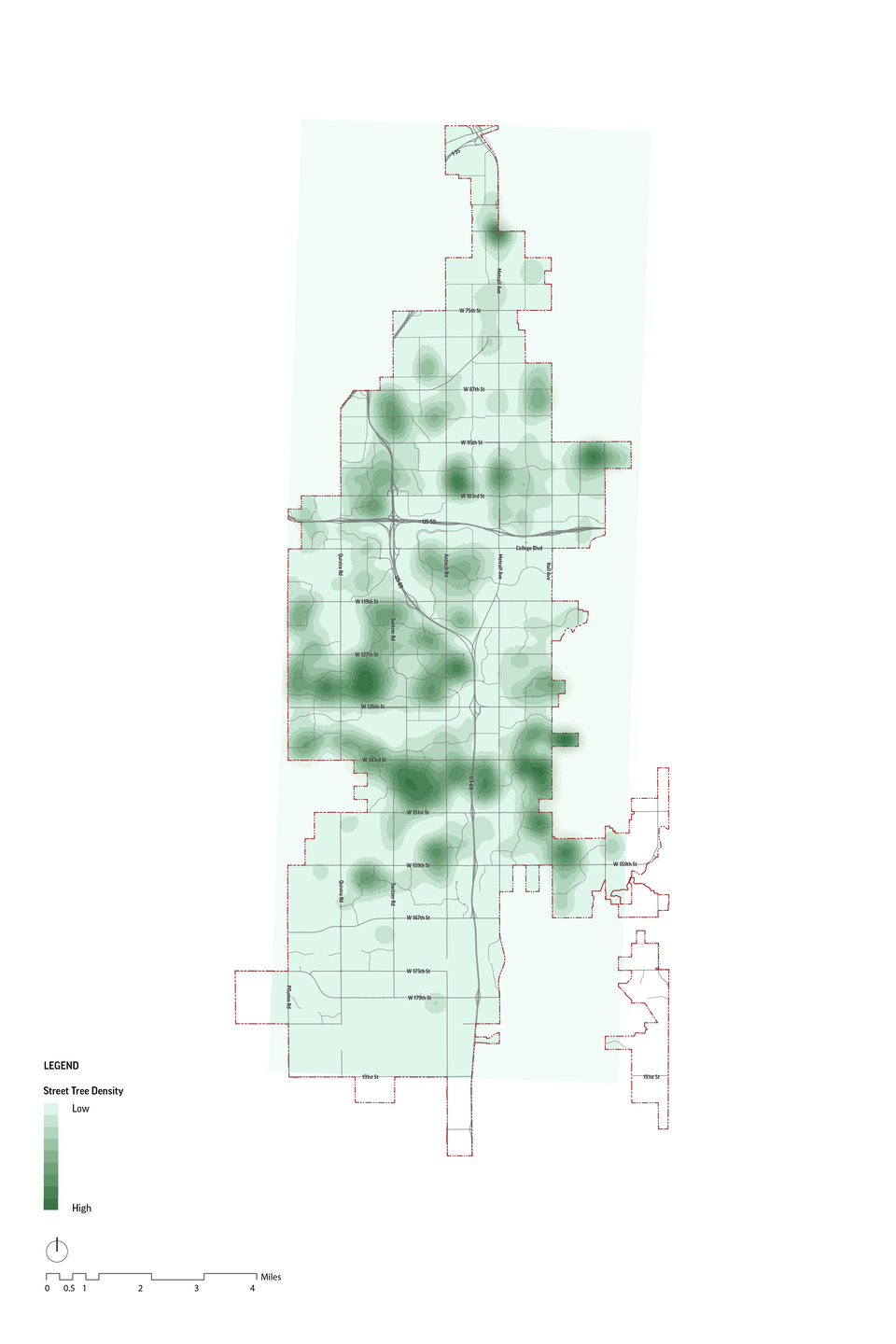 A map of Overland Park shows tree density throughout the city.