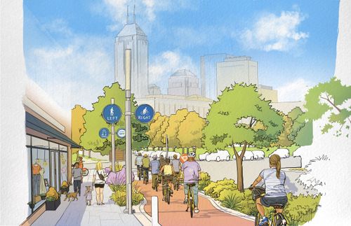 An illustration shows pedestrians and bikers enjoying the cultural trail.
