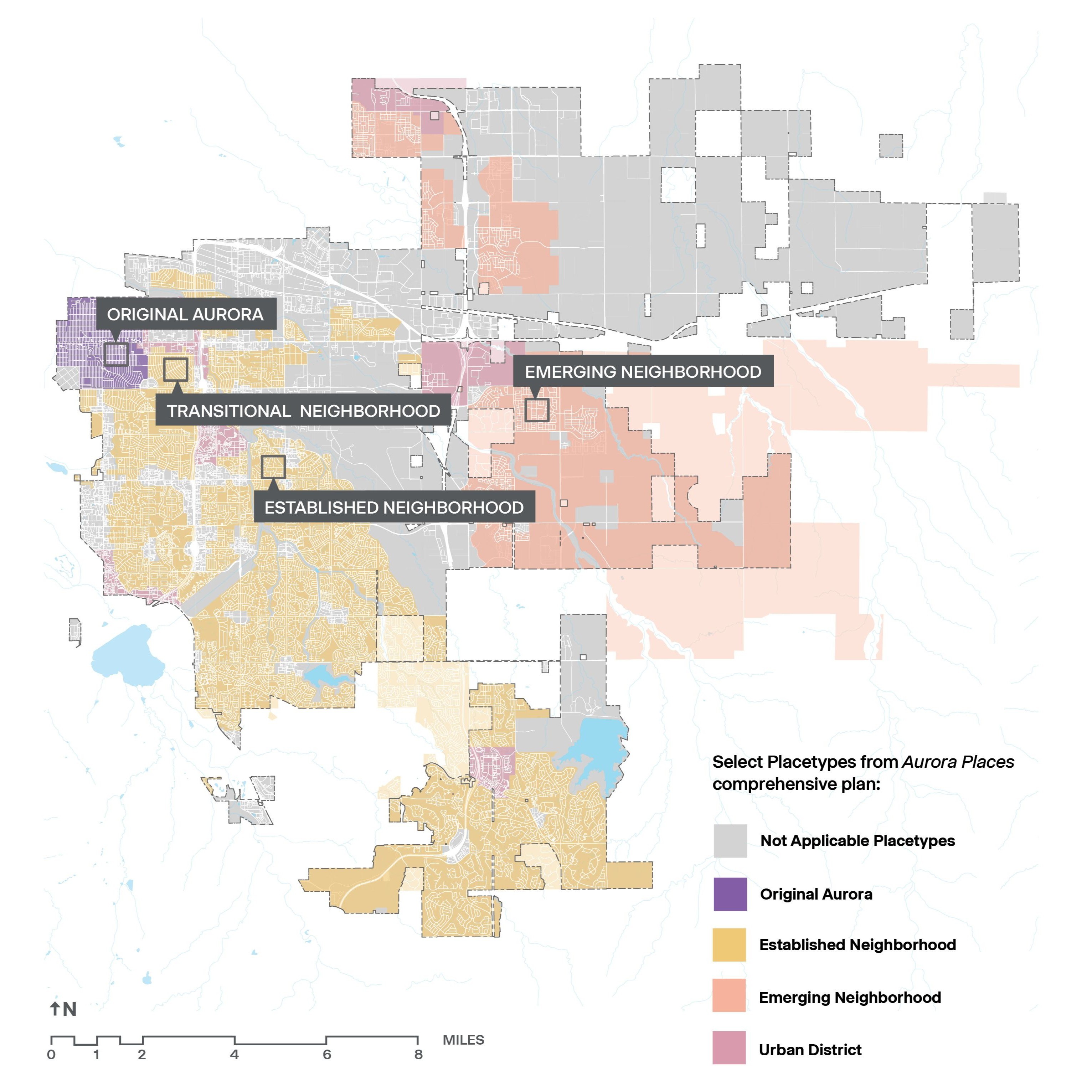 A map details Aurora's typical typologies of residential neighborhoods.