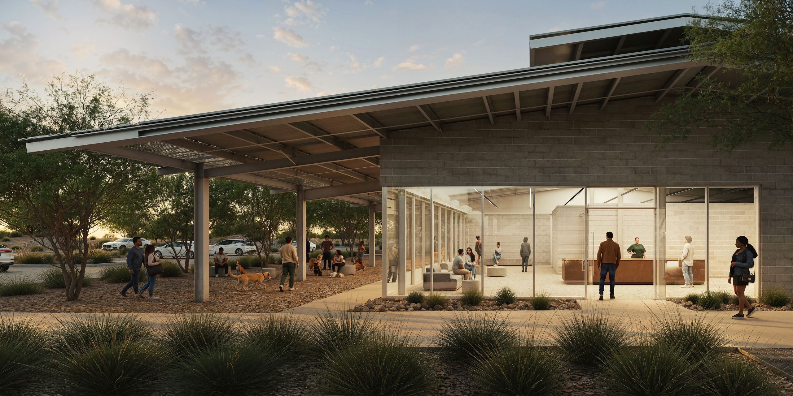 A render shows the front entrance of the new MCACC facility.